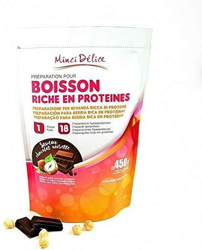 Bebida proteica con sabor a chocolate y avellanas - Maxi sobre de 450 g para preparar 18 bebidas - Batido - Bebida adelgazante rica en proteínas