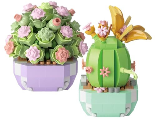 Xbessc 2 Piezas Juego de Bloques de Construcción de Mini Flores Plantas Suculentas Mini Plantas Bloques Construccion para Habitaciones Decoración de Escritorio Colección Botánica