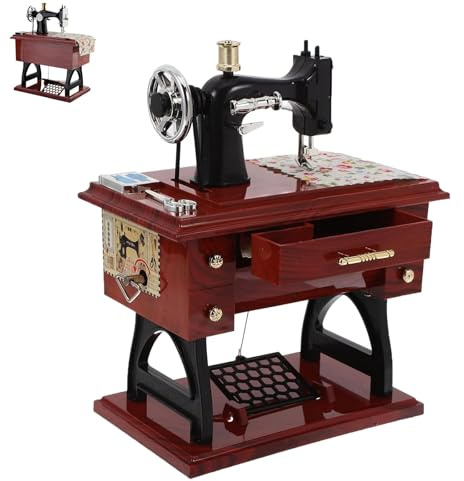 Vintage Sewing Machine Music Box, Retro Classical Hand Cranked Treadle Sewing Machine Table Desk Mechanical for Birthday Gift, Home Office Decoration