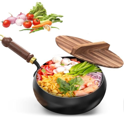 Pentola in ferro forgiato a mano, con coperchio, in ferro forgiato non rivestito, grande pentola, padella in ferro forgiato a mano, con funzione di ritenzione del calore, per tutti i piani cottura