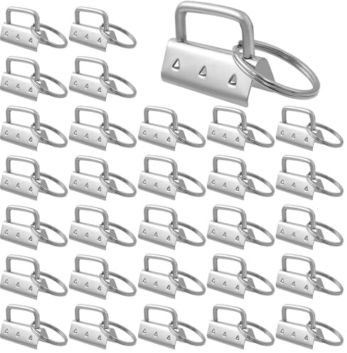 Hevysuo 30 Pezzi Hardware per Portachiavi 32mm,Portachiavi In Metallo Hardware,Clip di Coda Anello Portachiavis per Cordino Fai Da Te Tessuto Artigianale a Mano(Argenteo)