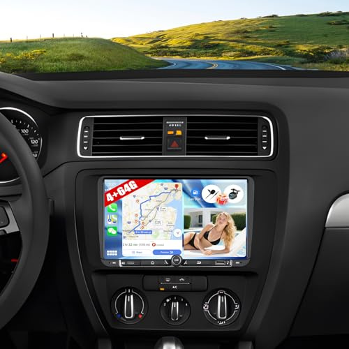 CAMECHO 4G+64G Android 15 Autoradio für VW Golf 5 Polo Skoda mit Navi Carplay Android Auto,9 Zoll Doppel Din Auto Radio Touchscreen mit Bluetooth5.0 FM/RDS/32EQ WiFi SWC und USB+Rückfahrkamera