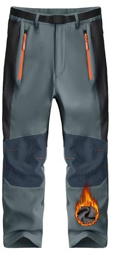 Children's Softshell Fleece Trousers Waterproof Windproof & Warm Snow Joggers Ski Sweatpants Hiking & Mountaineering Pants Kids' Functional Trousers with Zipper Pockets.Dark Grey 05 10-11Y