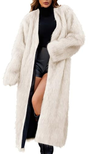 Ewleguzka Faux Fur Coats for Women UK Long Winter Warm Plus Size Outerwear Fluffy Overcoat Shaggy Solid Jacket Parka Thicken Cardigan Outdoor Casual