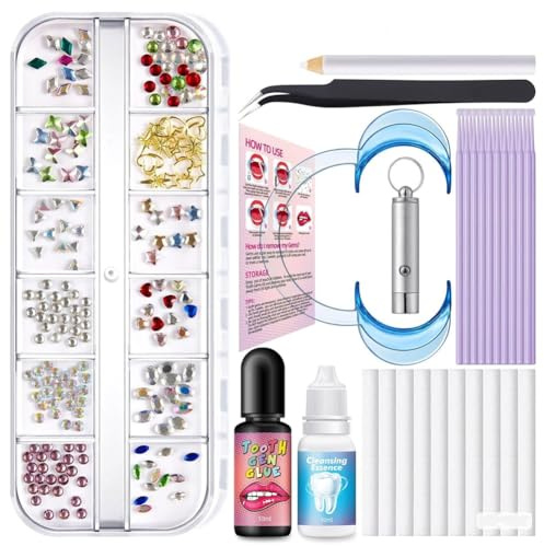 Muuookka Kit di Gioielli per Denti Fai-da-Te con Luce, Set di Gemme per Denti da 204 Pezzi per Decorazioni di Halloween e Natale per Uomini e Donne.