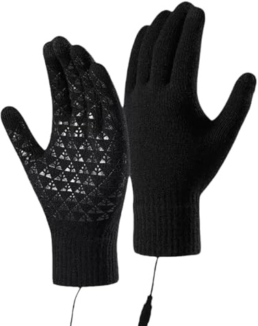 Guanti riscaldati da uomo, guanti riscaldati per touchscreen, scaldamani termici touchscreen, guanti antivento in maglia, guanti da ciclismo per uomini e donne con clima freddo, guida, campeggio