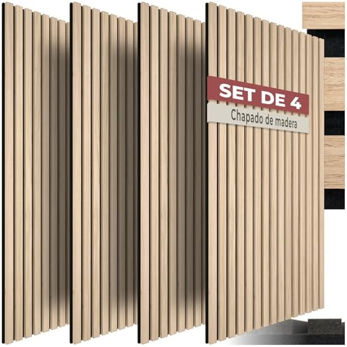 tectake® 3D Akustikpaneele 120 x 60 x 2,1 cm, Holz Optik Paneele, Wandpaneele in Holzoptik als Schallabsorber, Panels für Wohnzimmer, Küche, Wandverkleidung, Schallschutz - Eiche hell, 4er Set