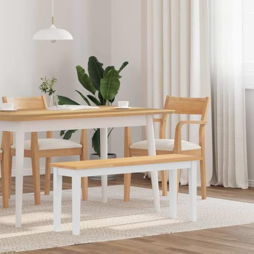 Generico Panca 110 cm Bianco in Legno Massello di Hevea,Panche per Cucina e Sala da Pranzo