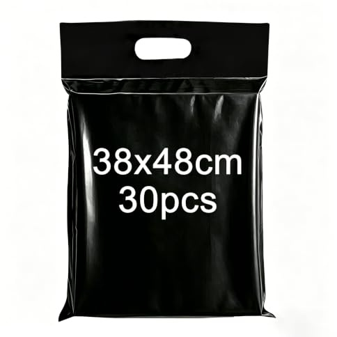 PDKKFF 30 unidades 38x48cm Bolsas de envío Negro, bolsas de envío con asa, sobres de envío para ropa, shipping bags, bolsas de envío de plástico con cierre adhesivo opaco impermeable