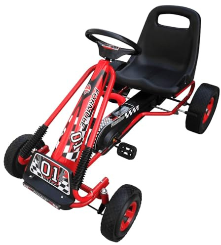 Runheo Go Kart röd 96 x 60 x 56 cm med sluten kedjelåda, omkopplingsbart frihjul, pendelaxel och justerbar sits för barnfordon, rörelse och utomhus trädgård