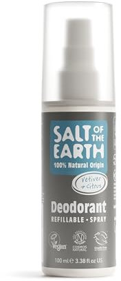 Salt Of The Earth Deodorante spray naturale per uomo, Pure Armour Vetiver & Citrus - Vegano, protezione a lunga durata, non testato su animali, prodotto nel Regno Unito - 100 ml