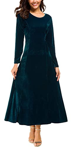 Urban CoCo Women's Elegant Long Sleeve Ruched Velvet Stretchy Long Dress (XL, Lyons Blue)