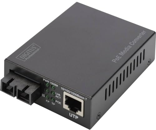 Digitus Convertitore Multimediale Gigabit Poe , Rj45 / Sc, Mm, Pse (gigabit Poe Media Converter - Multimode 10/100/1000basE-T0.5km)