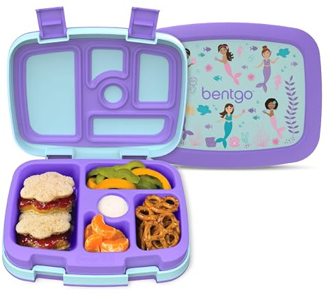 Bentgo® Kids Prints Leak-Proof, 5-Compartment Bento-Style Kids Lunch Box - Ideal Portion Sizes for Ages 3 to 7 - BPA-Free, Dishwasher Safe, Food-Safe Materials (Mermaids in the Sea)