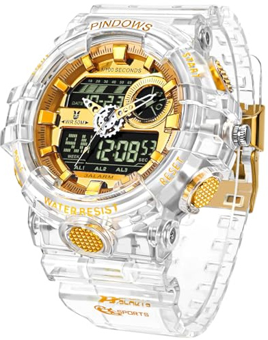 PINDOWS Watch for Men, Men's Military Outdoor Sports Electronic Watches Date Multi-Function LED Alarm Stopwatch,50M Waterproof Analog Digital Watches 12H/24H Display Men Wrist Watch