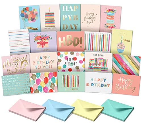 Sweetzer & Orange Happy Birthday Cards with Envelopes & Assortment Box. Variety Set of 20 Assorted Birthday Cards with Envelopes, Perfect Bulk Pack for Celebrations, Special Occasions, Friends