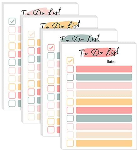 4 Pack to Do List Notepad, 4x6 Daily to Do List Sticky Notes