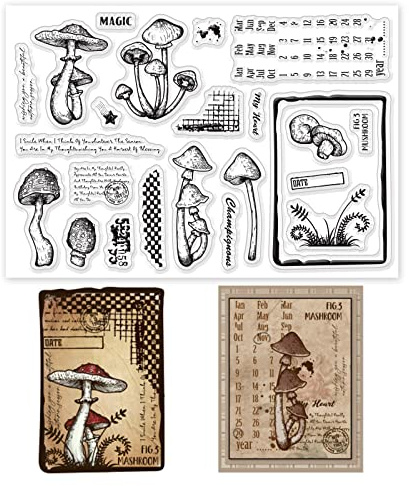 GLOBLELAND Mushroom Background Clear Stamps Month Date Table Silicone Clear Stamp Seals for Cards Making DIY Scrapbooking Photo Journal Album Decoration