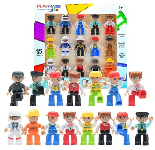 Playmags Large Magnetic Figures Community Set of 15 Pieces – 3 Inches Play People Perfect for Magnetic Toys Building Blocks - STEM Learning Toys for Kids – Magnet Tiles Expansion Accessories Pack