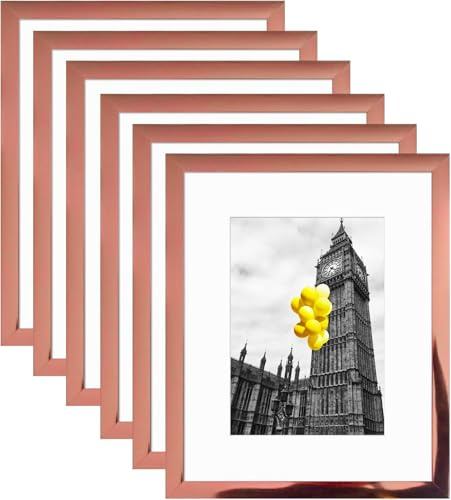 BSRHOME 8x10 Picture Frame Set of 6 Rose gold with Plexiglass, Display Pictures 5x7 with Mat or 8x10 Without Mat for Tabletop Display and Wall Mounting