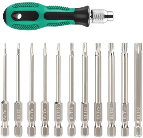 Orssmigs 11 Piezas Destornilladores Torx Largos 100 mm Puntas Destornillador Torx Magnético Puntas Torx Imantada Juego de Puntas Torx Largas, T6 T7 T8 T9 T10 T15 T20 T25 T27 T30 T40