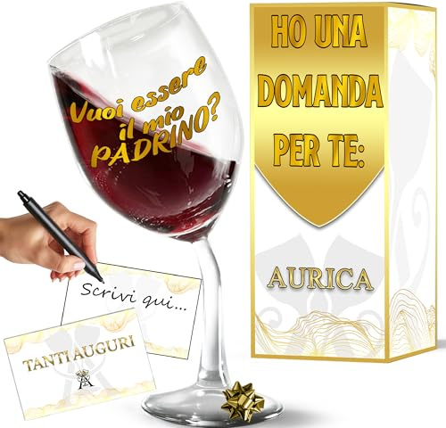 Aurìca Calice Vino Personalizzato Piegato “Vuoi Essere Il Mio Padrino?”- Bicchiere 440ml - Un Regalo Originale Per Chiedere Alla Persona Speciale Di Diventare Il Padrino Del Tuo Bambino