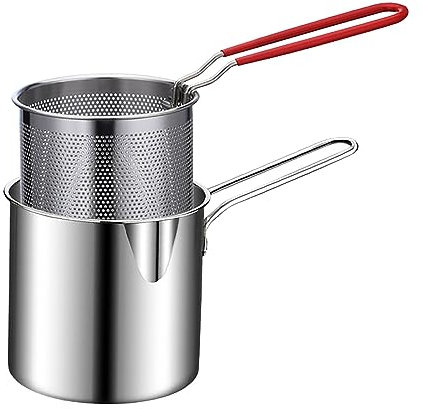 BEIJIALY Küchen-Frittiertopf, Frittierkorb, Edelstahl-Fritteuse, Langlebig, Tragbar, Mini-Fritteuse mit Langem Griff und Sieb für Zuhause