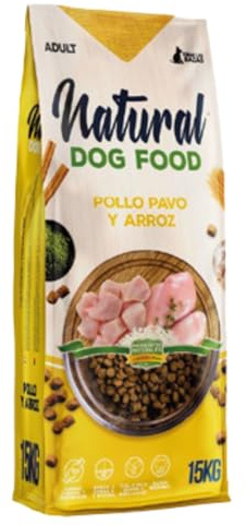 Natural Dog Food Premium de Pollo, Pavo y Arroz para Perros Adultos de Todas Las Razas - Pienso Natural Seco (15 KG)
