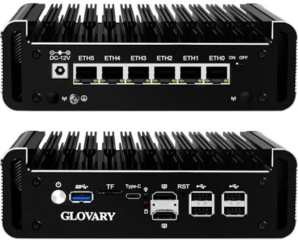 Glovary Firewall Mini PC Quad Core N150, DDR5 Barebone NO RAM NO SSD, 6 x 2.5GbE i226V LAN Fanless Computer Hardware, Micro Firewall Appliance, AES-NI, OPNsense, TypeC Port, TF Card Slot
