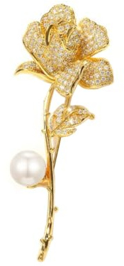 Broche de perlas con diamantes de imitación, broche de solapa con flores de cristal dorado, broche de solapa, ramillete de rosa, accesorios de vestir, regalo para mujeres y niñas