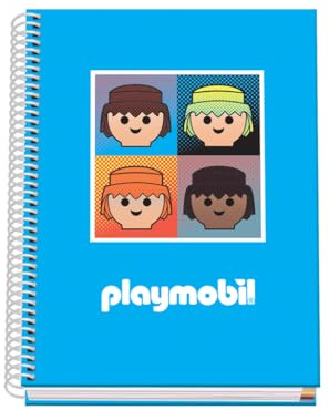 DOHE - Cuaderno A5 Cuadriculado - Encuadernación Espiral, 100 Hojas de 90 g/m², Cuadrícula 5 mm, Tapa Dura, Playmobil Core, Material Escolar - Azul