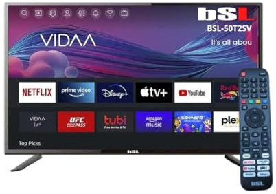 BSL-50T2SV VIDAA Smart TV 50 Pouces WiFi RJ45 Résolution UHD 3840 x 2160p USB DVBT2/S2/C Compatible avec Youtube, Netflix, Disney +, Dazn, Prime, HDMI