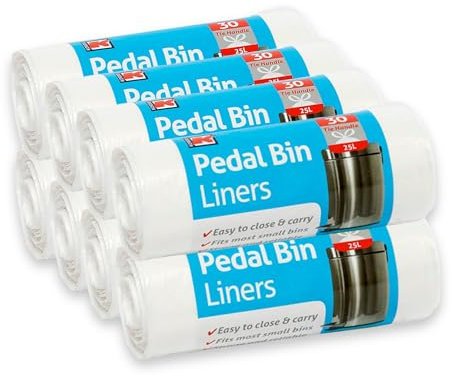 Kordis Strong Tie Handle Pedal Bin Liners - 8 x 30 Bags. 25L White Plastic Bin Bag Liners For Bedroom, Bathroom, Office, Mini Trash Can & Small Bins. 240 Unscented Garbage Bags (53 x 70cm)