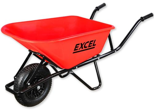 Excel Wheelbarrow Cart Trolley Heavy Duty 100L Red Wheelbarrow HDPE Plastic Tray with 150 kg load capacity & Durable & Strong Wheel, Wheelbarrows, Wheel Barrow, Heavy duty wheelbarrow, large wheel bar
