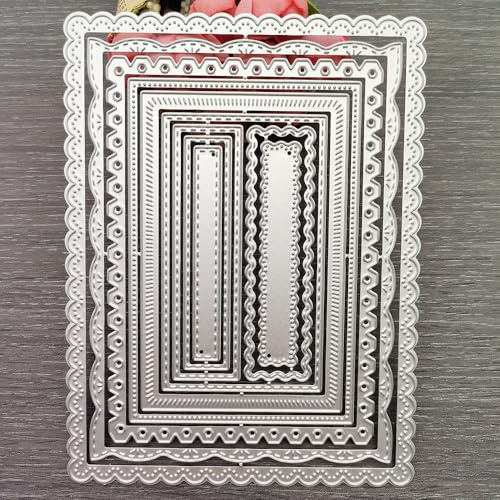 Nested Rectangle Frame Cutting Dies, Stitched Scallop Metal Cutting Dies Stencils DIY Etched Dies Craft Paper Card Making Scrapbooking Embossing