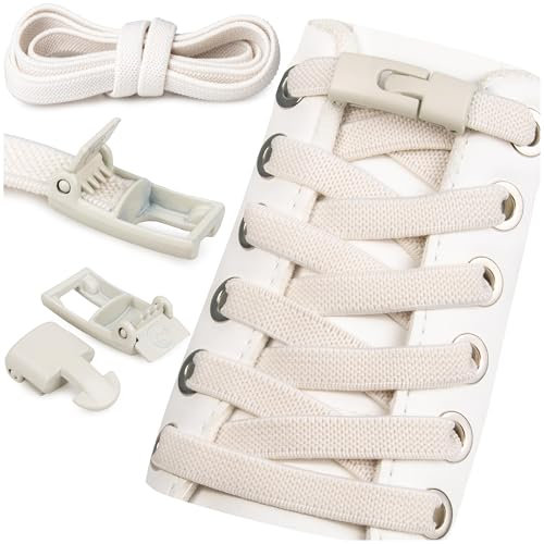 SULPO Elastische Schnürsenkel ohne Binden - Flache Gummi Schnellverschluss, No Tie Sneakers für Erwachsene und Kinder - 100 cm Lang, 1 Paar Beige