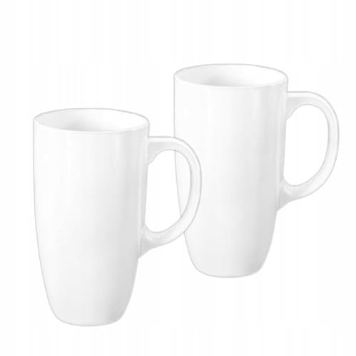 Wilmax - Tasses à thé et tasses à café - Lot de 2-630 ml - Tasse à café en porcelaine - Lot pour thé, café, cappuccino - porcelaine - Blanc