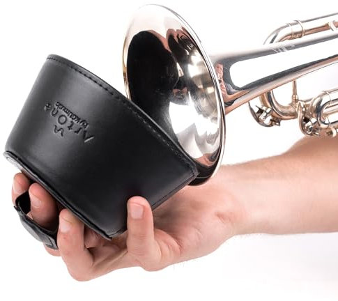 Trompeten-Dämpfer mit Griff, leichter Übungsdämpfer mit magnetischer Befestigung aus Kunstleder, Übungswerkzeug, Trompetenzubehör (schwarz, Stößelstummer)