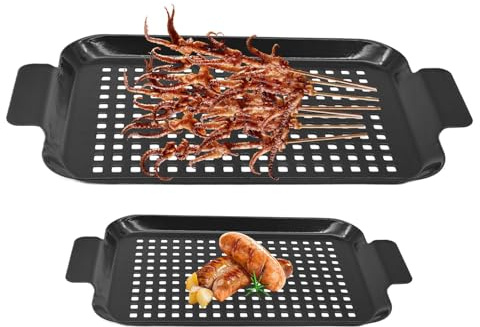 Sartén para barbacoa, bandeja antiadherente de doble tamaño, utensilios de cocina de camping, uso en interiores y exteriores para parrillas de carbón, parrillas ahumadas