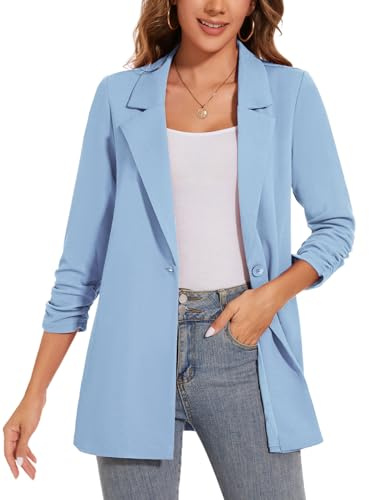 LADI TREND Womens Long Blazer Casual Long Sleeve Jacket Oversized One Button Coat Formal Suit