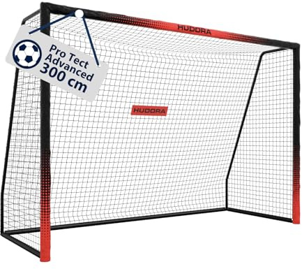 HUDORA Fußballtor Pro Tect 300 Advanced – Outdoor Fußballtor mit Netz und wetterfester Ummantelung für Kinder/Erwachsene – Einfacher Aufbau im Garten – Torwand mit Reiß- und Klettverschlüssen – Black