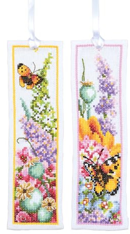 LANARTE bokmärken, korsstygn, broderi, räknat korsstygn, set med 2, gör-det-själv, set, vuxna, broderi, läsning, tillbehör, gåva, räkningsmönster, förpackning ca 6 x 20 cm broderiset för nybörjare