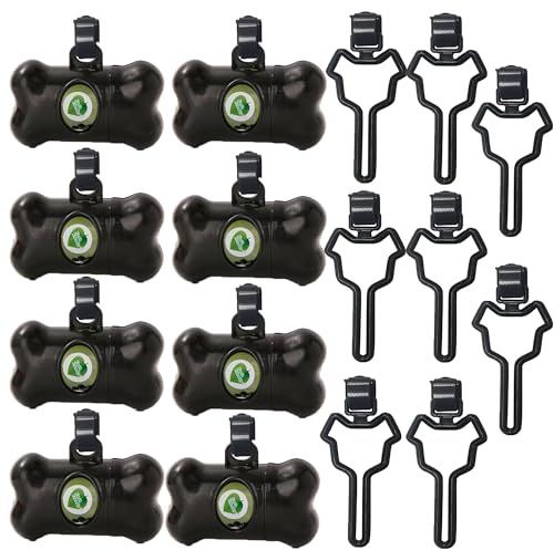 8 Pack Dog Poop Bag Dispenser Include 8 Rolls (120 Bags) Leak-Proof Doggie Pet Waste Bags & 8 Pack Poop Bag Holders(Black)