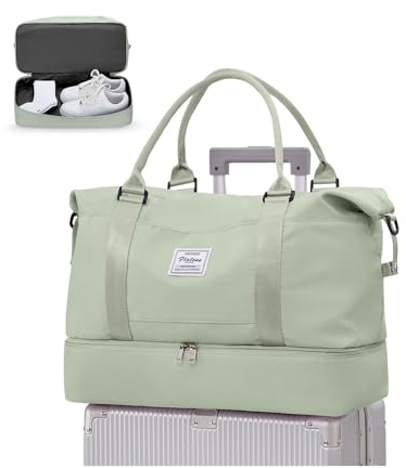 WEPLAN Sac de Voyage Femme Cabine Avion 45x36x20 Easyjet Sac Weekend Maternité Femme Homme Sacs de Sport Gym Voyage avec Compartiment à Chaussures Travel Duffle Bag Imperméable,Blanc Vert L