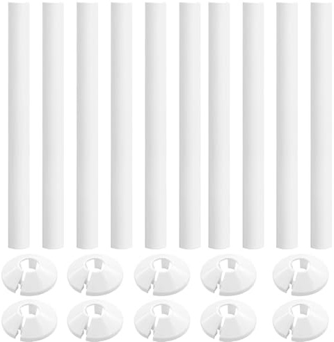 10 PCS Radiator Pipe Covers and Collars, White Plastic Pipe Sleeves and Collars for Neat Finish, 15mm Diameter, Easy to Install, Durable and Waterproof