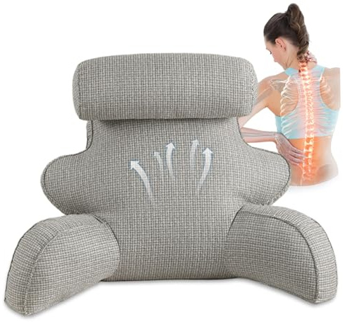 Muzrunq Coussin de Lecture Extra Large et Haut avec Poche latérale et Fermeture éclair, Coussin câlin Amovible Lavable avec de Nuque pour Le Repos au lit, Regarder la télévision ou Jouer