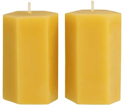 Danilovo Bougie Pilier en Cire d'Abeille Naturelle, Bougies Piliers 100% Pures, sans Danger, Luxueuses, pour une Maison Agréable, Parfum de Cire d'Abeille Naturel (2 pièces, 5x7 cm, 15 heures)