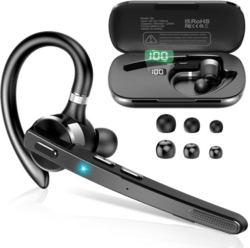 Thunelec Bluetooth Headset, 90H Handsfree Bluetooth 5.3 Earpiece with Dual Mic for Noise Reduction, Wireless Headset with Mute and Dual Pairing Function for Business/Office/Driving/Sport/Android/iOS