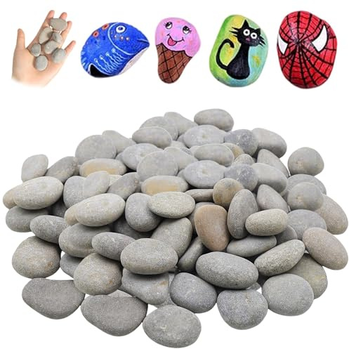MOLIMOLI 40 Pezzi Pietre per Pittura, Ciottoli Piatti 1-3 cm, Pietre Naturali di Fiume Artigianato e Decorazione per Acquario, Progetti artistici