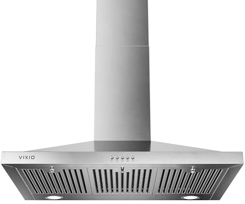 VIKIO HOME Wall Mount Range Hood 36 inch, 600 CFM Kitchen Vent Hood, Ducted or Ductless, with Charcoal Filters, Stainless Steel Baffle Filters & Dual LED Lights